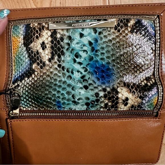 NWT Brahmin Mineral Blue Python Snake Print Carmel Leather Wallet NEW - Picture 7 of 8